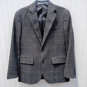STAFFORD Jacket Mens 36 Short Gray White Plaid Blazer Merino Wool Sport Coat